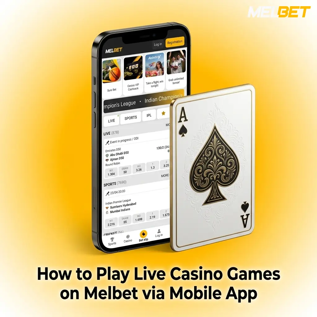 Melbet mobile app interface showing live casino games with dealer streaming on smartphone screen