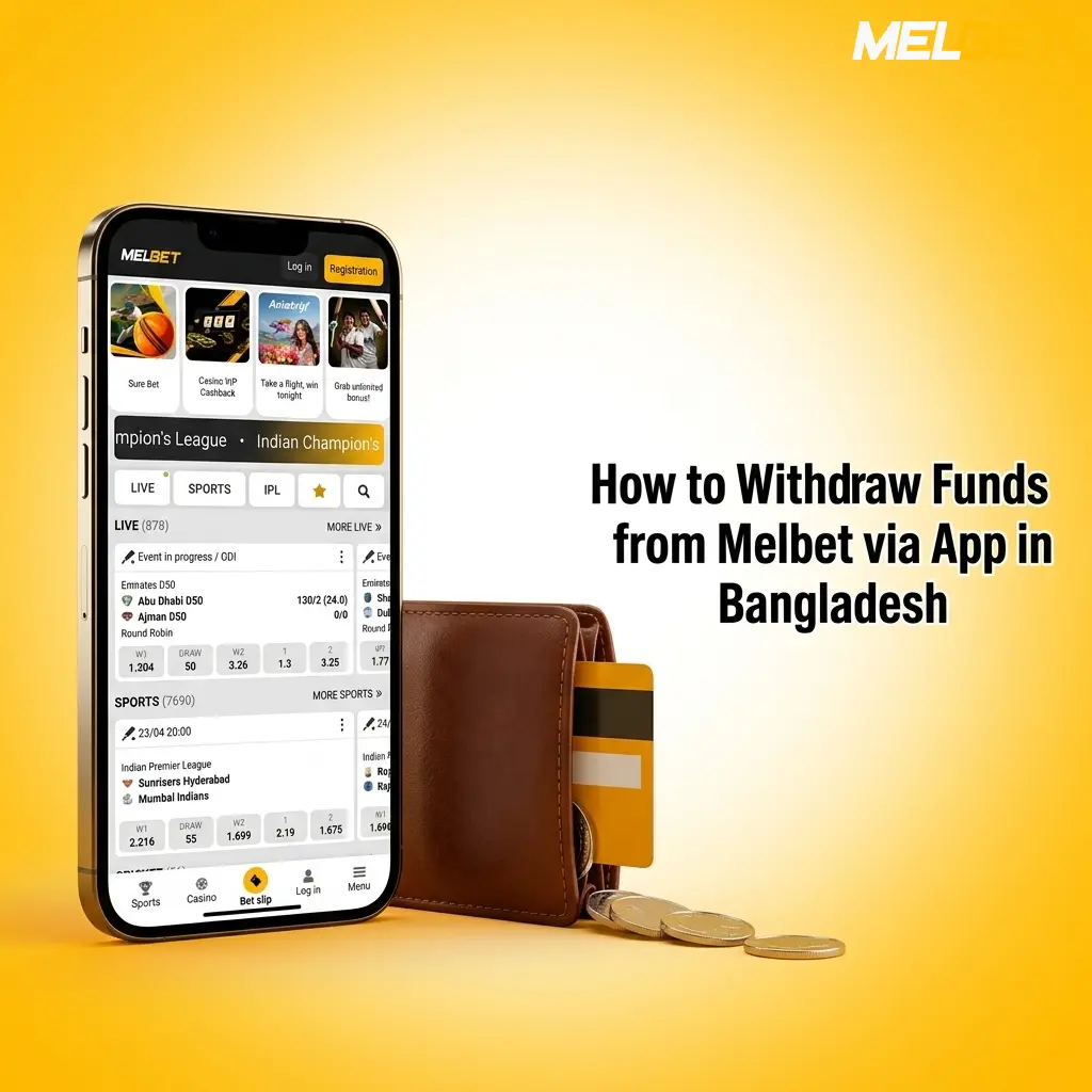 Melbet app withdrawal process in Bangladesh showing step-by-step fund transfer options on mobile device
