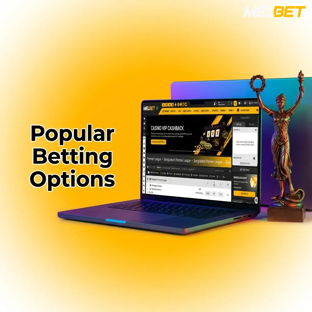 Popular betting options overview showing various wagering types including sports, casino, and live betting choices
