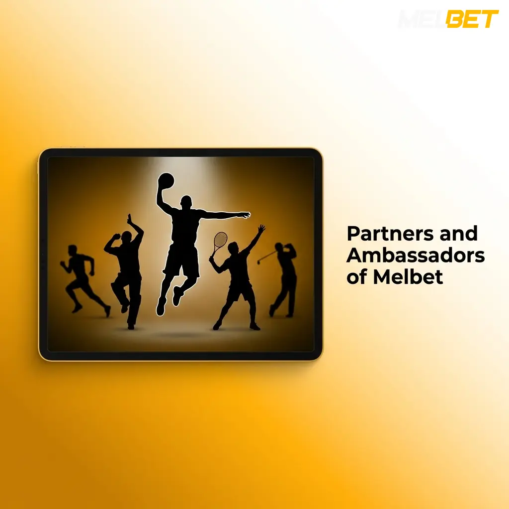 Melbet partners and brand ambassadors promotional banner featuring sports sponsorships and official partnership logos